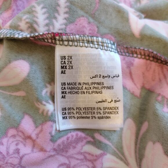 JM Collection Pink Floral 3/4 Sleeve Popover V Neck Stretch Blouse 2XL - Picture 5 of 5